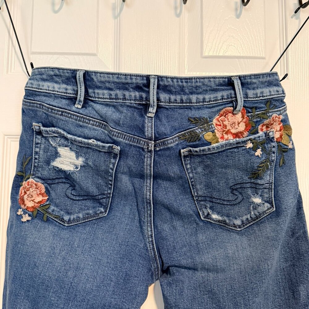 Silver Jeans Co, Mazy Slim Crop Embroidered Distressed Jeans W32/L25 - Picture 10 of 10